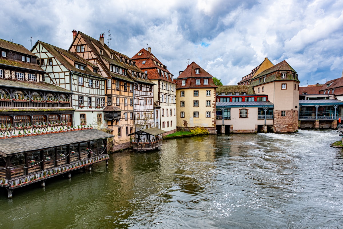 Half-timbered houses along the water in Strasbourg