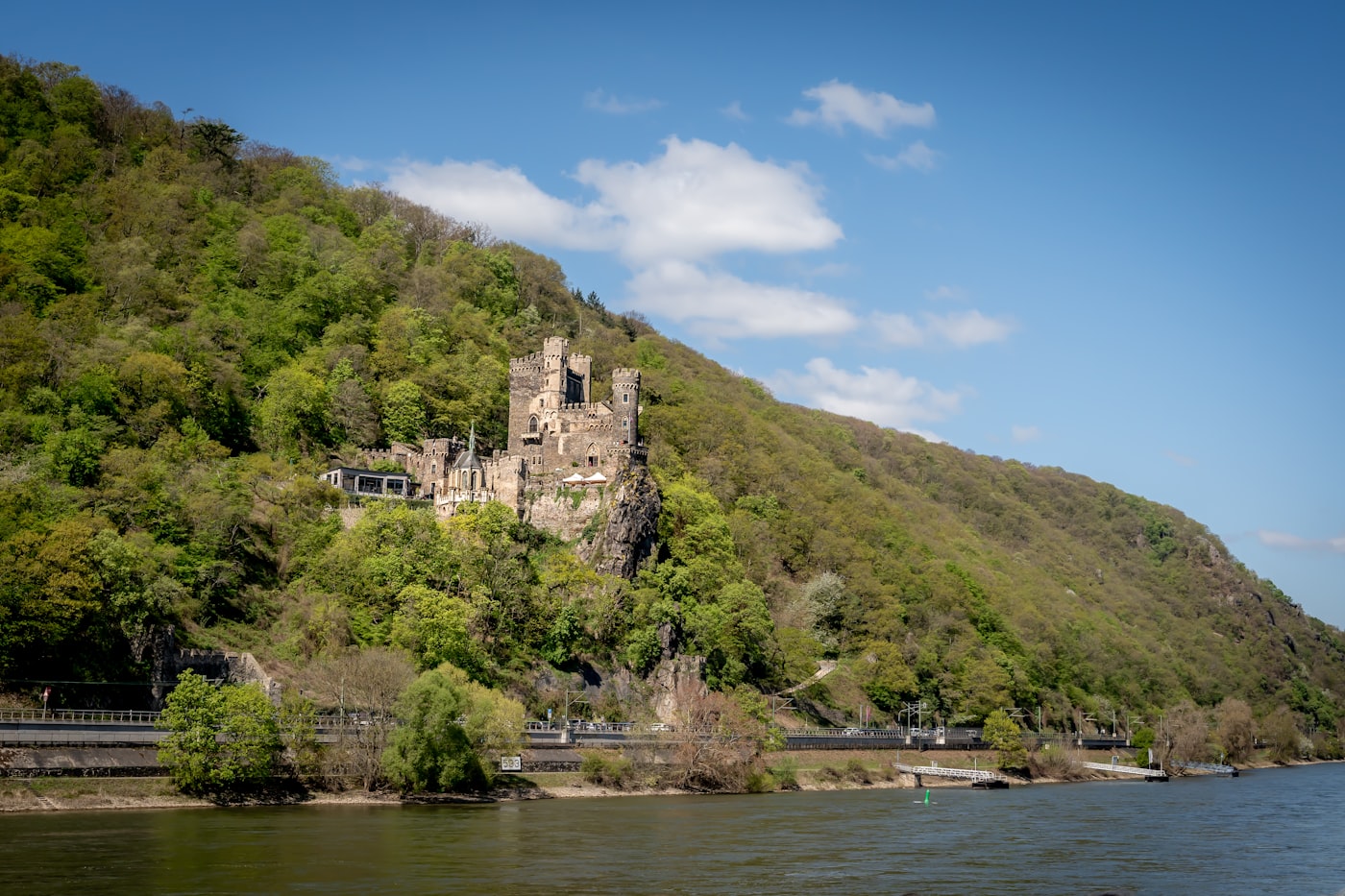A castle on a hill above the river